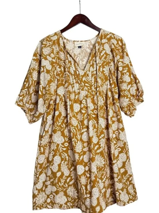 Universal Thread Dresses & Skirts - Universal Thread Floral Cotton Babydoll Dress Medium Mustard Ivory Boho